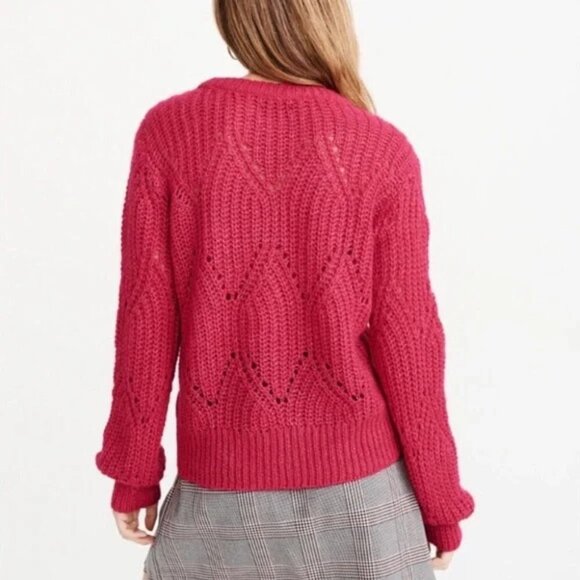 Abercrombie & Fitch Dark Pink Lofty Puff Sleeve Crewneck Sweater - 20892 - Picture 2 of 8